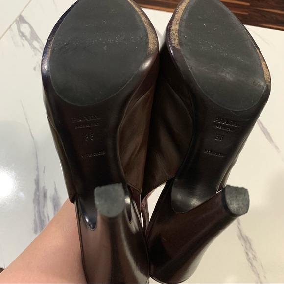 PRADA VERO CUOIO Brown Burgundy Leather Platform Pumps High Heels 38 - Picture 14 of 16